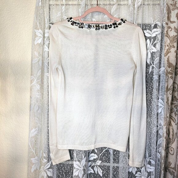 Banana Republic Jeweled Collar Wool Blend Cardigan Sweater, S, Ivory - Picture 3 of 9